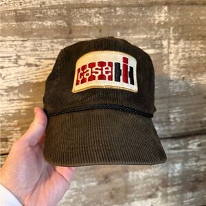 Vintage Case Farm Equipment Corduroy Snapback Trucker Hat Brown.
